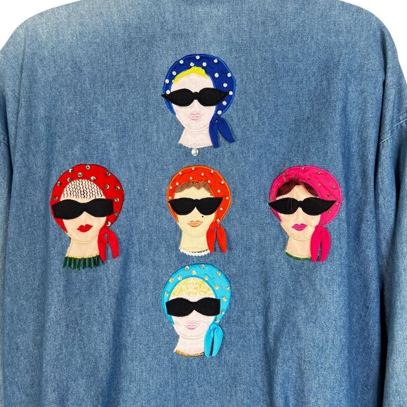 Vintage Denim Zip Up with Lady Appliqué CC Sportswear 80s Pin-Up 50s Retro Large - Picture 7 of 15